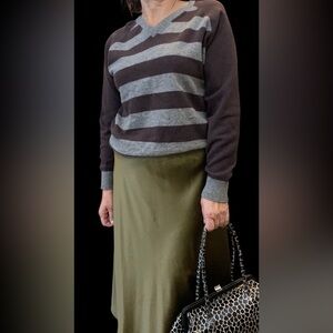 100% wool gray and brown striped sweater German brand. EUC size L (tagged XL)